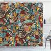 Ambesonne Hipster Shower Curtain, Cinema Items Combined in an Abstract Style Popcorn Movie Reel The End Theatre, Cloth Fabric Bathroom Decor Set with Hooks, 69" W x 75" L, Teal Redbrown view 1