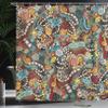 Ambesonne Hipster Shower Curtain, Cinema Items Combined in an Abstract Style Popcorn Movie Reel The End Theatre, Cloth Fabric Bathroom Decor Set with Hooks, 69" W x 75" L, Teal Redbrown view 3