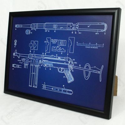 Vintage Style WW2 German MP40 Framed Blueprint Artwork (Blue Background)