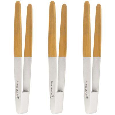 BambooMN Premium 7.9" Reusable Bamboo Kitchen "A" Toast Tongs For Cooking & Holding - White - 3 Pieces