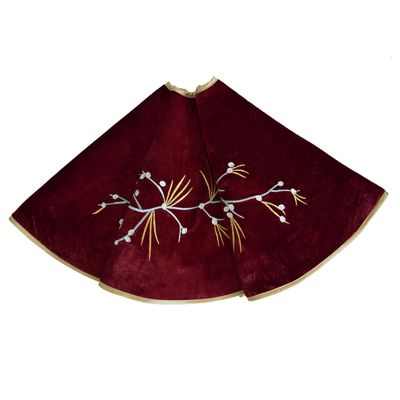 Gireshome 36" Holly Leaf Embroidery Tree Skirt Christmas Tree Skirts Red Velvet Xmas Tree Decoration Merry Christmas Supplies Christmas Decoration