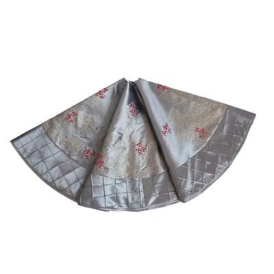 Gireshome 36" Silvery Faux Silk Deluxe Berry Embroidered with Handcraft Pintuck Border Christmas Tree Skirt Christmas Decoration
