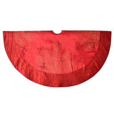 Gireshome 36" red Faux Silk Deluxe Berry Embroidered with Handcraft Pintuck Border Christmas Tree Skirt Christmas Decoration