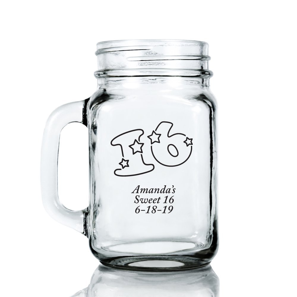 Personalized Color Printed 16-ounce Mason Mug: Sweet 16 Star - Black - 72 pack