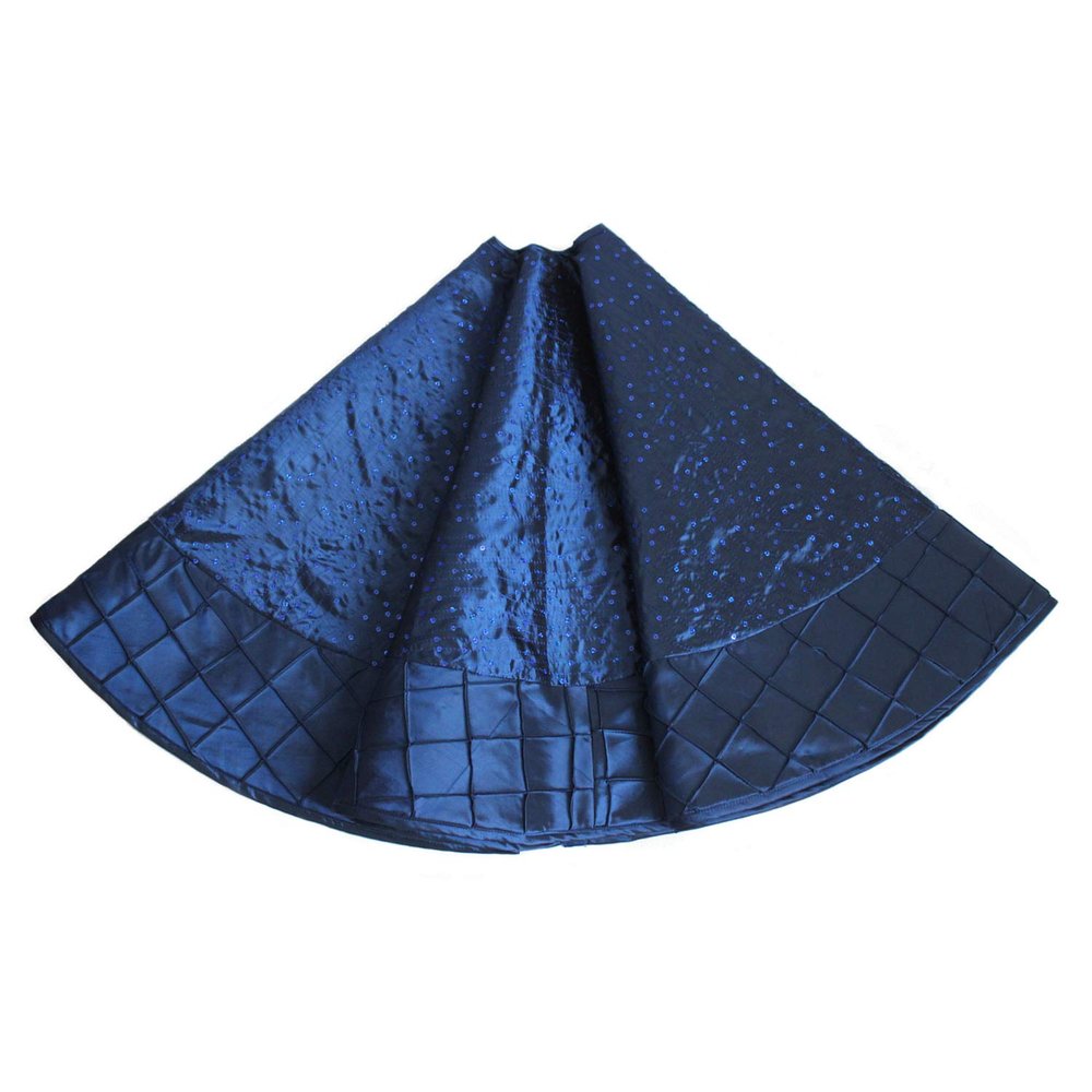 Gireshome 42" Blue Faux Silk Sparkle Glitter Sequin with Handcraft Pintuck Border Christmas Tree Skirt Xmas Tree Decoration Merry Christmas Supplies Christmas Decoration