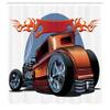 Ambesonne Cars Shower Curtain, Cartoon Hot Rod Antique Customized Classical American Engine Nostalgia Revival, Cloth Fabric Bathroom Decor Set with Hooks, 69" W x 70" L, Orange Blue Black view 2