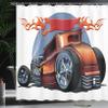 Ambesonne Cars Shower Curtain, Cartoon Hot Rod Antique Customized Classical American Engine Nostalgia Revival, Cloth Fabric Bathroom Decor Set with Hooks, 69" W x 70" L, Orange Blue Black view 3