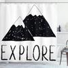 Ambesonne Adventure Shower Curtain, Explore Lettering Wild Forest Hand Drawn Simple Mountains Nature Theme, Cloth Fabric Bathroom Decor Set with Hooks, 69" W x 75" L, Black White view 1
