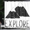 Ambesonne Adventure Shower Curtain, Explore Lettering Wild Forest Hand Drawn Simple Mountains Nature Theme, Cloth Fabric Bathroom Decor Set with Hooks, 69" W x 75" L, Black White view 3