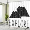 Ambesonne Adventure Shower Curtain, Explore Lettering Wild Forest Hand Drawn Simple Mountains Nature Theme, Cloth Fabric Bathroom Decor Set with Hooks, 69" W x 75" L, Black White view 4