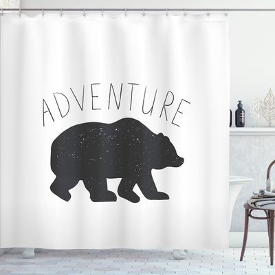 Ambesonne Adventure Shower Curtain, Black Silhouette of a Wild Bear Zoo Animal Nature Passion Hipster Design, Cloth Fabric Bathroom Decor Set with Hooks, 69" W x 75" L, Charcoal Grey White