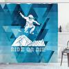Ambesonne Adventure Shower Curtain, Ride or Die Sketch Letters Abstract Fractal Backdrop with Snowboarding Man, Cloth Fabric Bathroom Decor Set with Hooks, 69" W x 75" L, Purple Blue White view 1