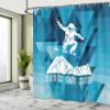 Ambesonne Adventure Shower Curtain, Ride or Die Sketch Letters Abstract Fractal Backdrop with Snowboarding Man, Cloth Fabric Bathroom Decor Set with Hooks, 69" W x 75" L, Purple Blue White view 4
