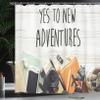 Ambesonne Adventure Shower Curtain, Say Yes to New Adventures Text Travel Preparations Theme Concept Retro Print, Cloth Fabric Bathroom Decor Set with Hooks, 69" W x 75" L, Multicolor view 3
