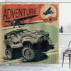 Ambesonne Adventure Shower Curtain, Aged Damaged Display with Retro Elements Strong Vehicle and Airplanes Print, Cloth Fabric Bathroom Decor Set with Hooks, 69" W x 75" L, Tan Orange Green view 1