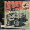 Ambesonne Adventure Shower Curtain, Aged Damaged Display with Retro Elements Strong Vehicle and Airplanes Print, Cloth Fabric Bathroom Decor Set with Hooks, 69" W x 75" L, Tan Orange Green view 3