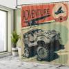 Ambesonne Adventure Shower Curtain, Aged Damaged Display with Retro Elements Strong Vehicle and Airplanes Print, Cloth Fabric Bathroom Decor Set with Hooks, 69" W x 75" L, Tan Orange Green view 4