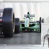 Ambesonne Cars Shower Curtain, Sports Theme Indy Vehicles on an Asphalt Road Motion Blur Formula Race Print, Cloth Fabric Bathroom Decor Set with Hooks, 69" W x 70" L, Green Grey view 1