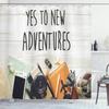 Ambesonne Adventure Shower Curtain, Say Yes to New Adventures Text Travel Preparations Theme Concept Retro Print, Cloth Fabric Bathroom Decor Set with Hooks, 69" W x 84" L, Multicolor view 1