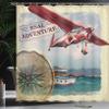 Ambesonne Saying Shower Curtain, Real Adventure Words Coastline and a Red Airplane Journey Travel Themed Art, Cloth Fabric Bathroom Decor Set with Hooks, 69" W x 84" L, Ruby Eggshell view 3