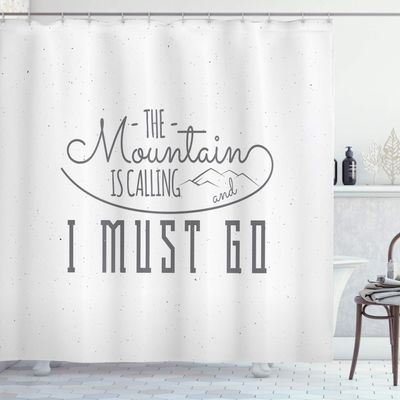 Ambesonne Adventure Shower Curtain, Inspirational Typography Design Hiking Woods Mountains Call of The Nature Theme, Cloth Fabric Bathroom Decor Set with Hooks, 69" W x 75" L, White Grey