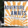 Ambesonne Saying Shower Curtain, Commercial Airplane Rising Sun Adventure Words Aviation Journey Print, Cloth Fabric Bathroom Decor Set with Hooks, 69" W x 75" L, Navy Blue Orange view 3