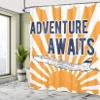 Ambesonne Saying Shower Curtain, Commercial Airplane Rising Sun Adventure Words Aviation Journey Print, Cloth Fabric Bathroom Decor Set with Hooks, 69" W x 75" L, Navy Blue Orange view 4