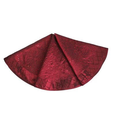Gireshome 42" Burgundy Faux Silk Sparkle Glitter Sequin with Handcraft Pintuck Border Christmas Tree Skirt Xmas Tree Decoration Merry Christmas Supplies Christmas Decoration