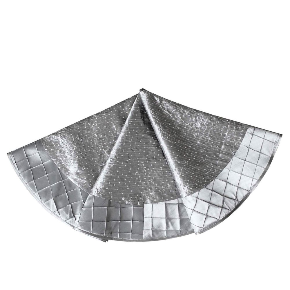 Gireshome 42" Silvery Faux Silk Sparkle Glitter Sequin with Handcraft Pintuck Border Christmas Tree Skirt Xmas Tree Decoration Merry Christmas Supplies Christmas Decoration