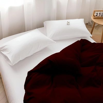 ARlinen 1 Piece Full Duvet Cover 88x88 Inches, 100% Cotton, Breathable and Ultra Soft Burgundy Solid Comforter Cover with Zipper Closure and 4 Corner Ties