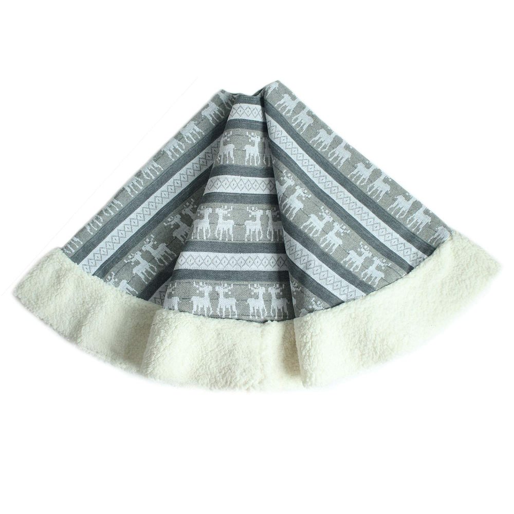Gireshome 42" Silvery Knitted Reindeer Design Christmas Tree Skirt Sherpa Border Xmas Tree Decoration Merry Christmas Supplies Christmas Decoration