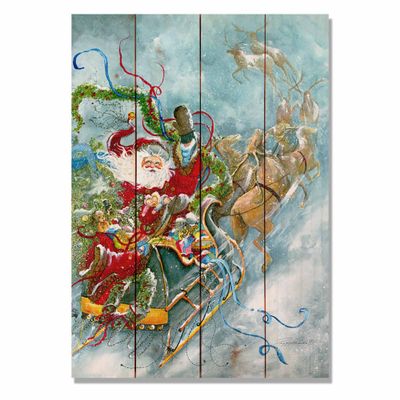 Wile E. Wood Abrams' Fly Away Santa Wood Wall Art, Tan