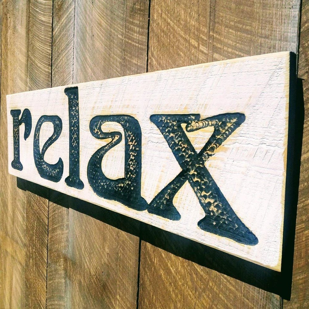 Relax Sign Horizontal - Carved in a Wood Board | Rustic Distressed | Farmhouse Style | Bathroom Spa Decor | Handmade in NC