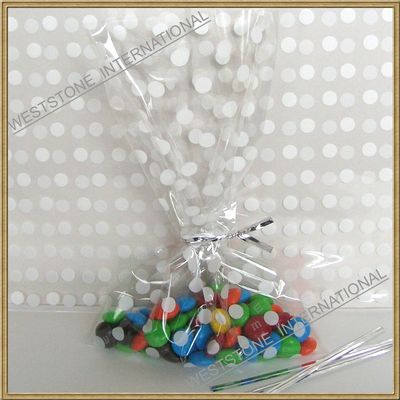 100pcs 5"x 8" - 1.5mil White Polka dot bags for Halloween party - bag only