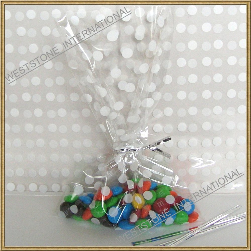 100pcs 5"x 8" - 1.5mil White Polka dot bags for Halloween party - bag only
