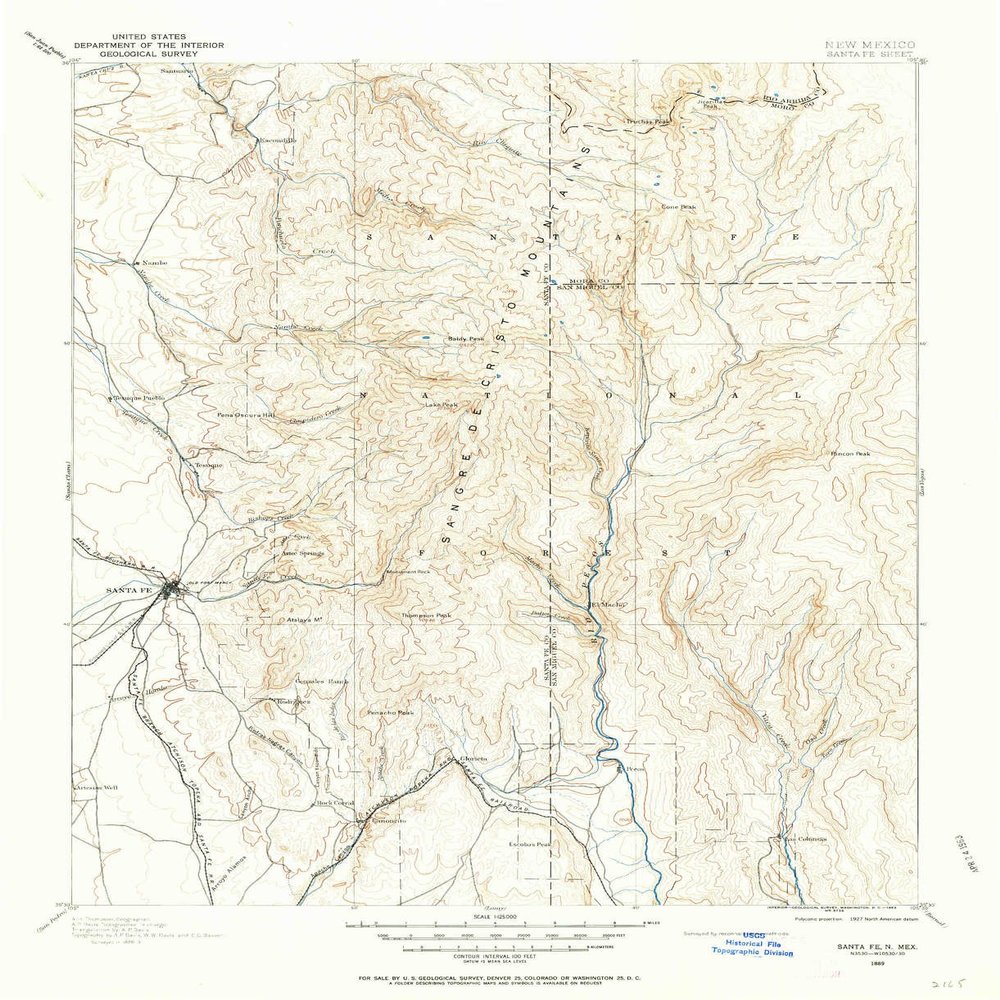 YellowMaps Santa Fe NM topo map, 1:125000 Scale, 30 X 30 Minute, Historical, 1889, Updated 1963, 20.7 x 16.9 in - Polypropylene