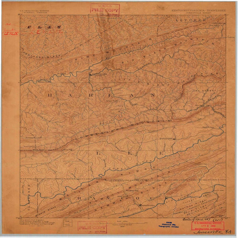 YellowMaps Jonesville KY topo map, 1:125000 Scale, 30 X 30 Minute, Historical, 1887, 20.4 x 16.2 in - Polypropylene