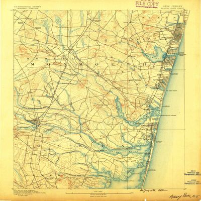 YellowMaps Asbury Park NJ topo map, 1:62500 Scale, 15 X 15 Minute, Historical, 1888, 19.7 x 15.9 in - Tyvek
