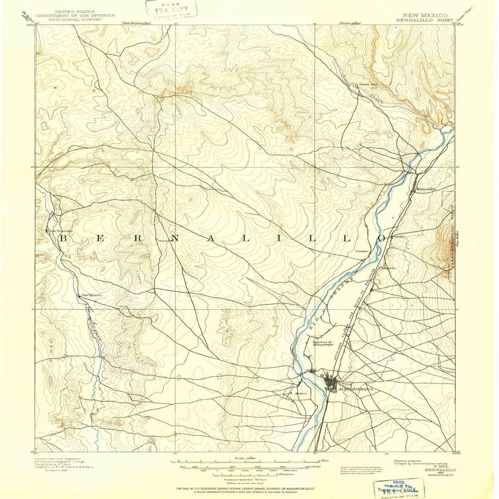YellowMaps Bernalillo NM topo map, 1:125000 Scale, 30 X 30 Minute, Historical, 1888, Updated 1951, 20.4 x 17.1 in - Polypropylene
