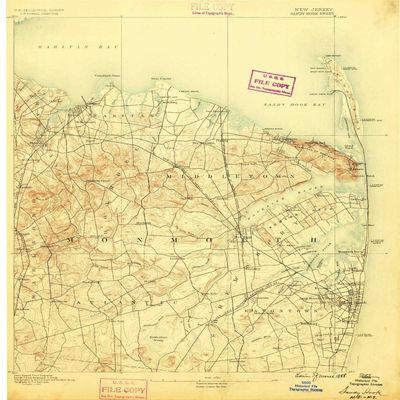 YellowMaps Sandy Hook NJ topo map, 1:62500 Scale, 15 X 15 Minute, Historical, 1888, 19.7 x 16.7 in - Polypropylene