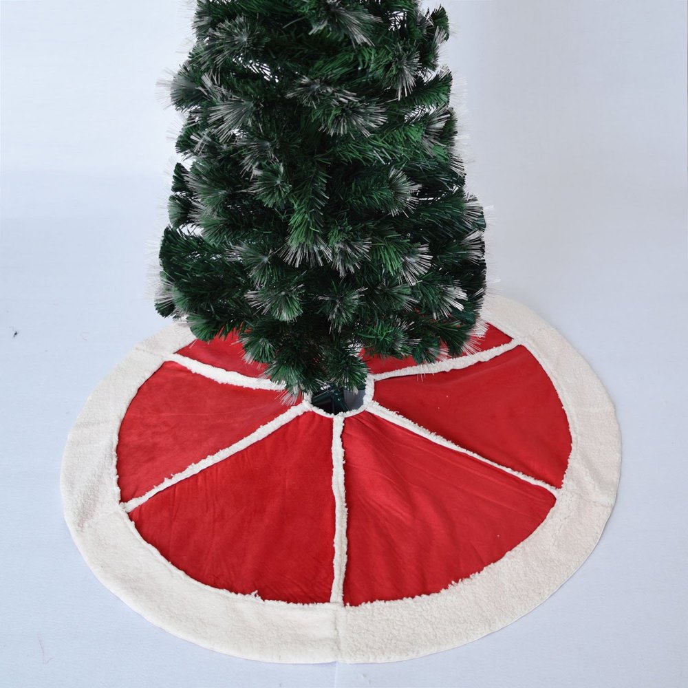 Gireshome 42" Red suede sherpa patchwork Christmas tree Skirt sherpa border XMAS Tree Decoration Merry Christmas Supplies Christmas Decoration