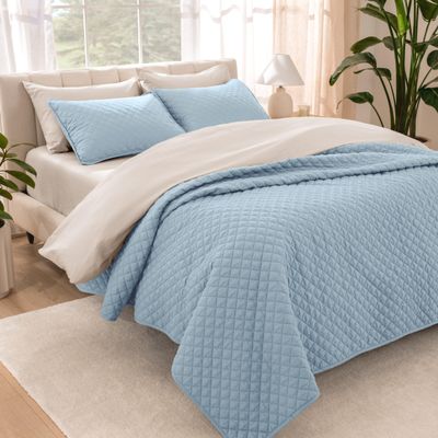 Bare Home Coverlet Set - Full/Queen - Lightweight Bed Decor - Comforter Alternative - All-Season Quilted Bedspread (Full/Queen, Light Blue)