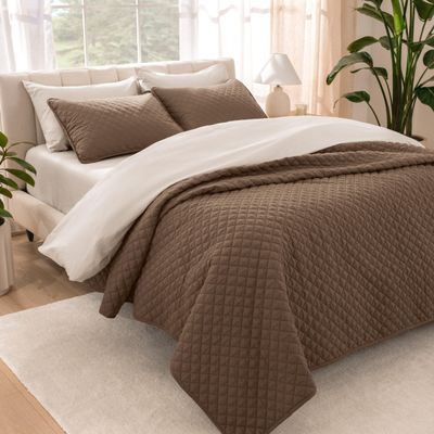 Bare Home Coverlet Set - Full/Queen - Lightweight Bed Decor - Comforter Alternative - All-Season Quilted Bedspread (Full/Queen, Cocoa)
