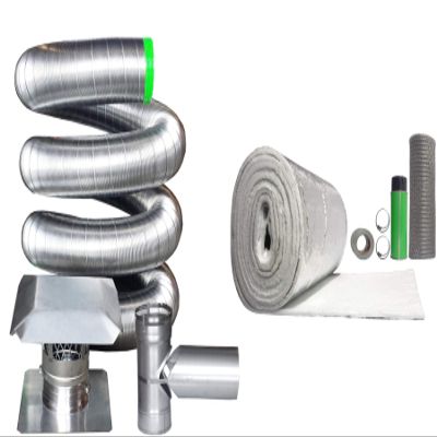 Rockford Chimney Supply Stainless Steel Flexible Chimney Liner Tee Kit, 4 Inch x 15 Feet with Blanket Insulation Kit