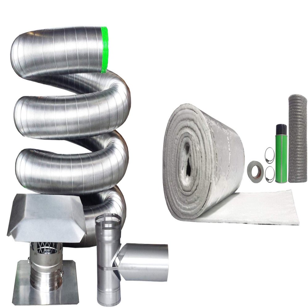 Rockford Chimney Supply Stainless Steel Flexible Chimney Liner Tee Kit, 4 Inch x 15 Feet with Blanket Insulation Kit
