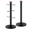 Tower T826002RB Linear Kitchen Roll Holder and Mug Tree with Weighted Base, Stainless Steel, Black and Rose Gold, 15 x 15 x 36.5 cm view 1