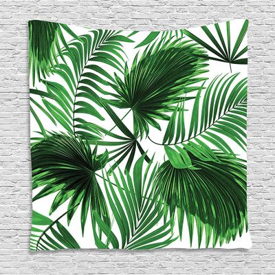 Ambesonne Palm Leaf Tapestry, Realistic Vivid Leaves of Palm Tree Growth Ecology Botany Themed Print, Wall Hanging for Bedroom Living Room Dorm Decor, 60" X 80", White Fern Green