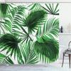 Ambesonne Palm Leaf Shower Curtain, Realistic Vivid Leaves of Palm Tree Growth Ecology Botany Themed Print, Cloth Fabric Bathroom Decor Set with Hooks, 69" W x 70" L, Fern Green White view 1