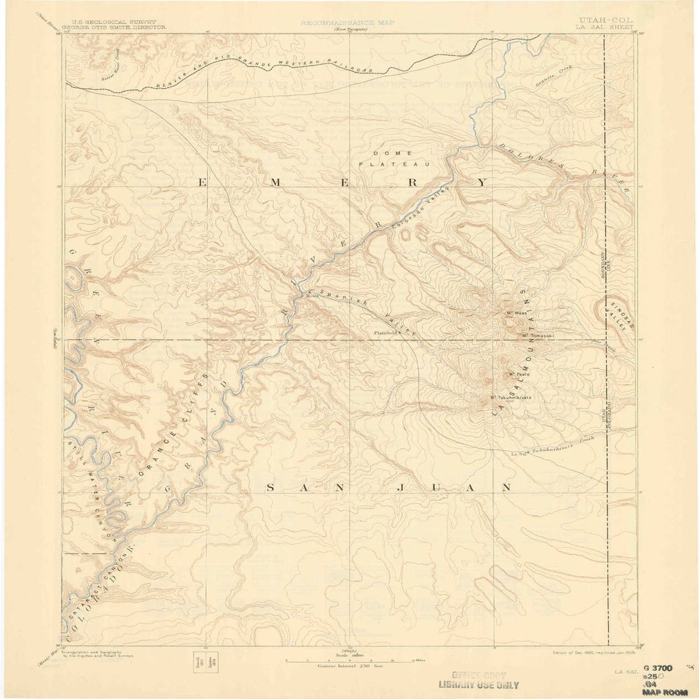 YellowMaps La Sal UT topo map, 1:250000 Scale, 1 X 1 Degree, Historical, 1885, Updated 1909, 20 x 16.8 in - Tyvek