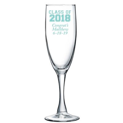 Personalized Color Printed Champagne Flute - Class of 2018 - Robins Egg Blue - 48 pack